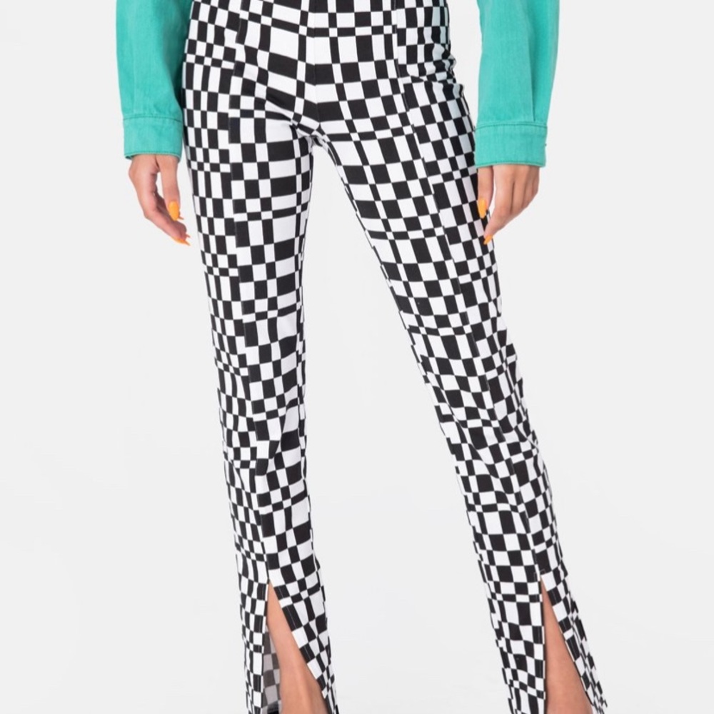Luxe Front-Slit Square-Print Pants